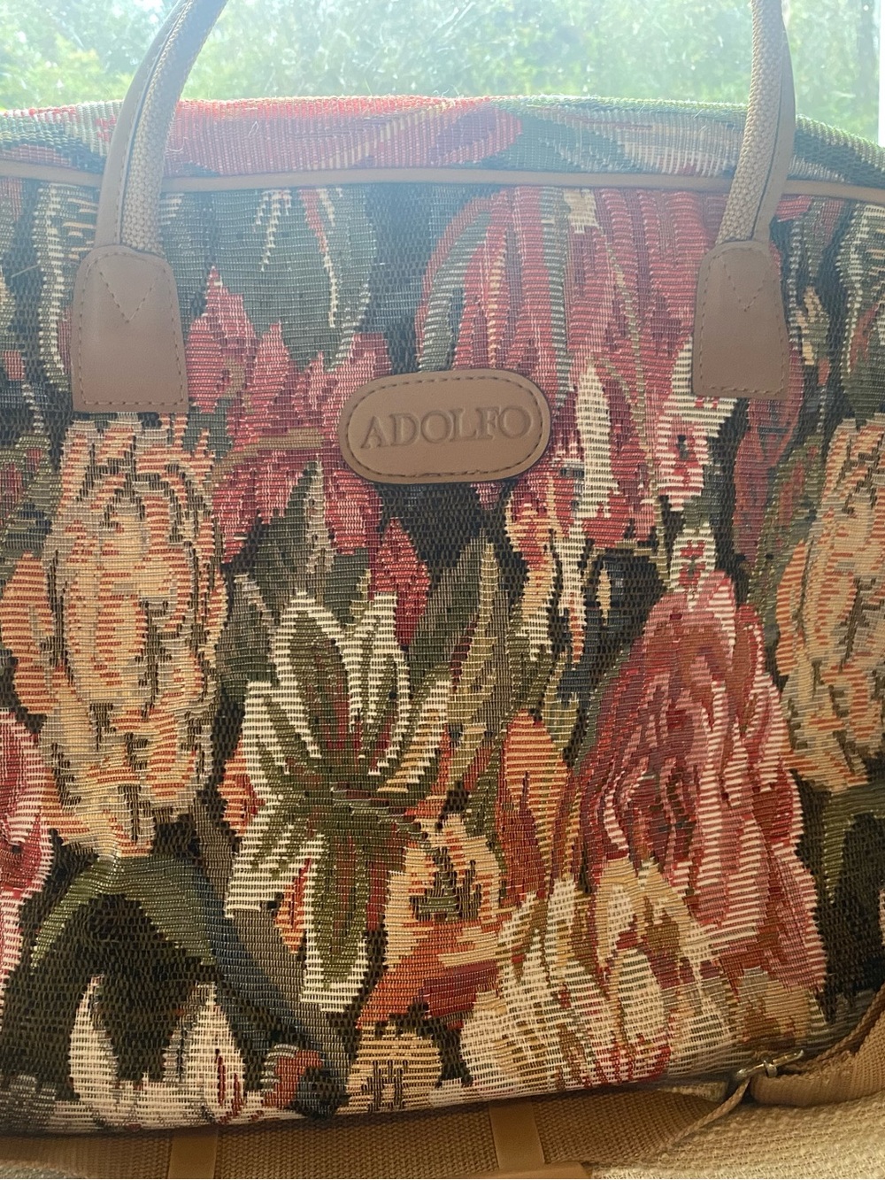 Vintage Adolfo Floral Tapestry Duffle Weekender Bag